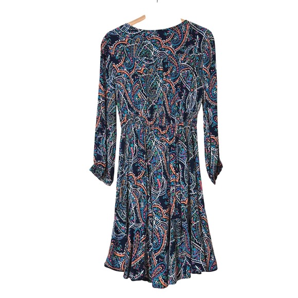 Anthropologie Maeve Size M Dress Paisley Tiered Dress Navy Blue Pink Rio Puffy - Picture 2 of 12